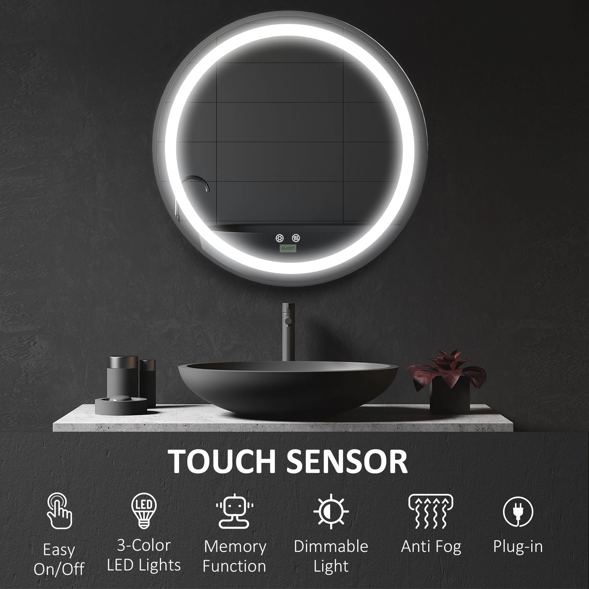 LED Bathroom Mirror, Dimmable Lighted Anti Fog, Plug-In, 28 Inch, 3 Color Bath Accessories at Gallery Canada