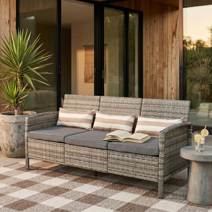 3-Seater Wicker Sofa, PE Rattan Outdoor Couch, Grey Patio Furniture Sets at Gallery Canada