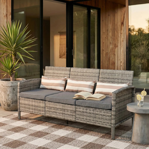 3-Seater Wicker Sofa, PE Rattan Outdoor Couch, Grey
