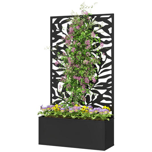 Raised Garden Bed With Trellis, 24" x 9.1" x 44.5", Black Galvanized Planter Boxes Black at Gallery Canada