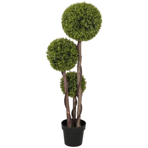4FT Artificial Boxwood Topiary Tree, Triple Ball, Indoor Outdoor, Green