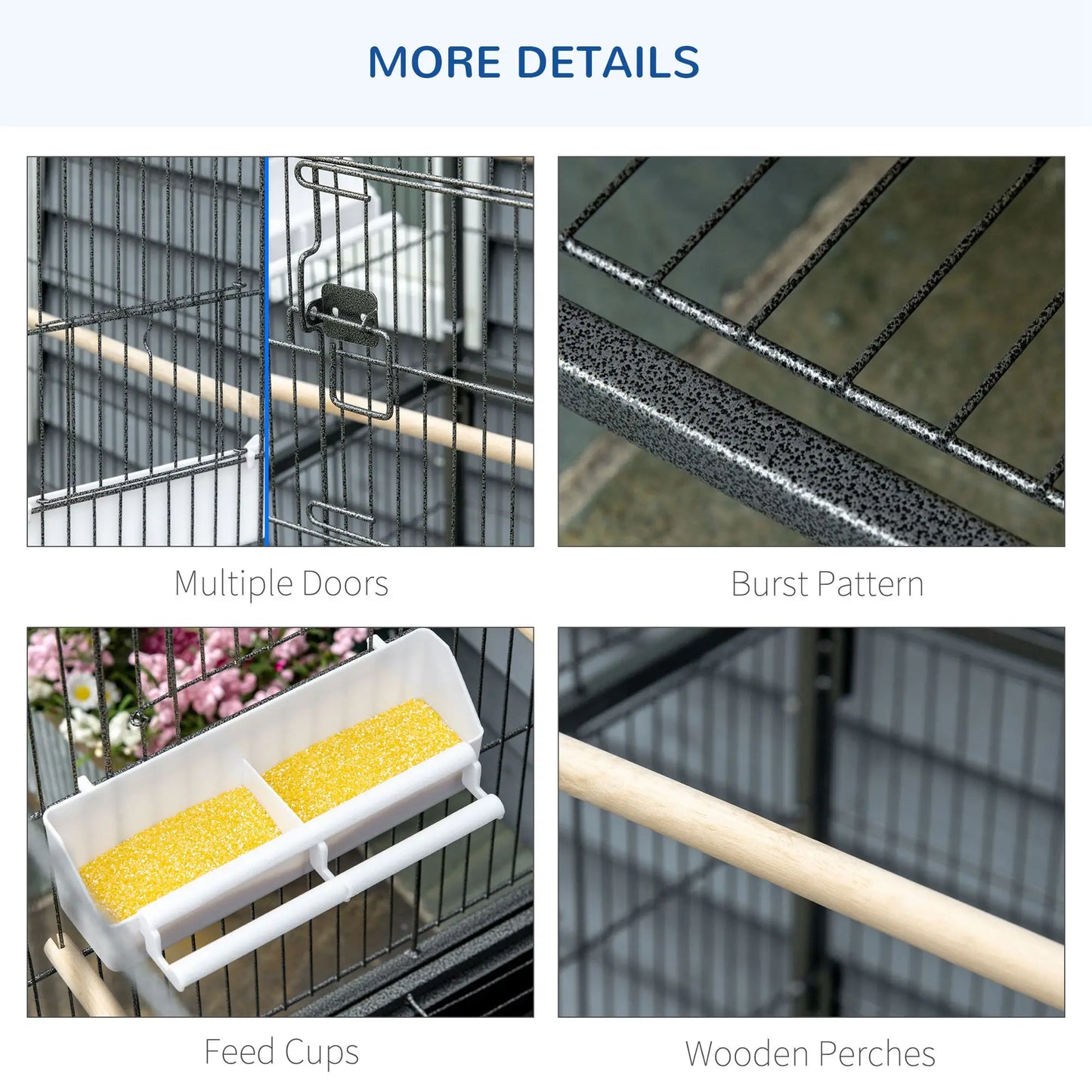 52'' Large Rolling Bird Cage, Storage Shelf, Wood Perch, Dark Grey Bird Cages at Gallery Canada