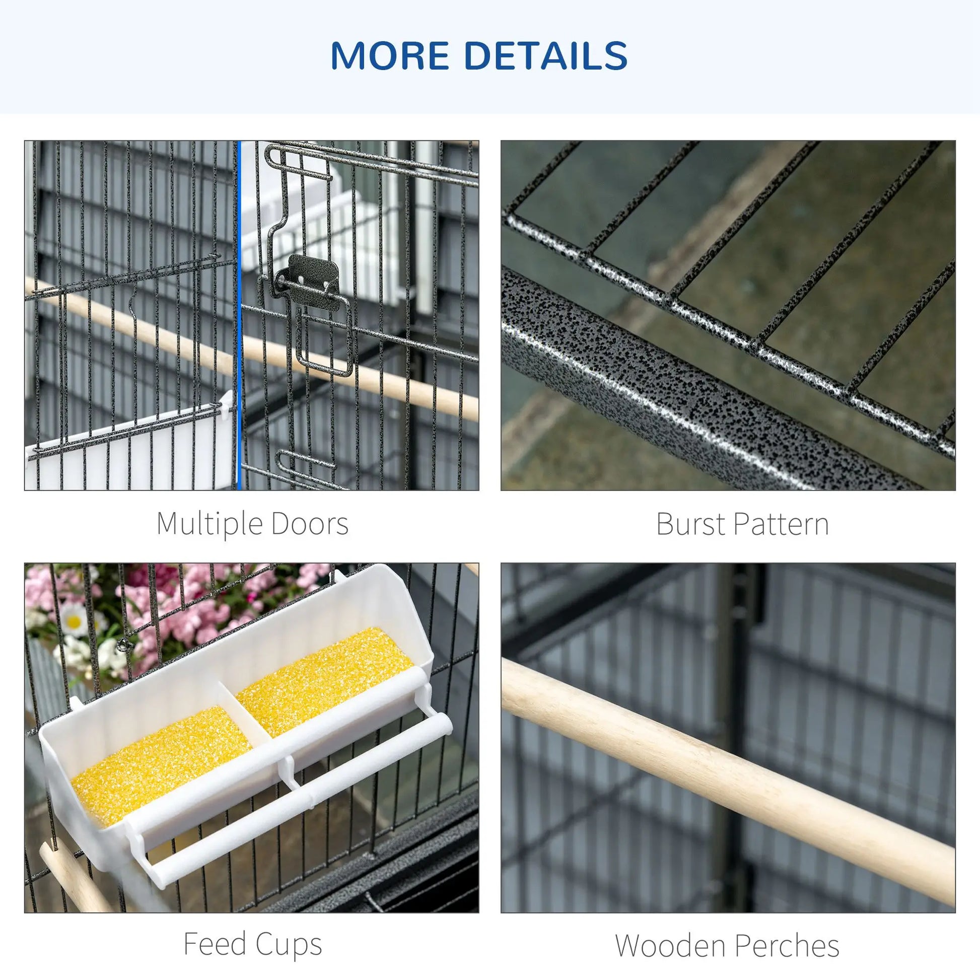 52'' Large Rolling Bird Cage, Storage Shelf, Wood Perch, Dark Grey Bird Cages at Gallery Canada