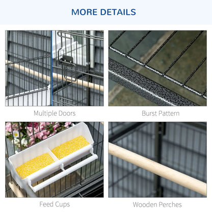 52'' Large Rolling Bird Cage, Storage Shelf, Wood Perch, Dark Grey Bird Cages at Gallery Canada