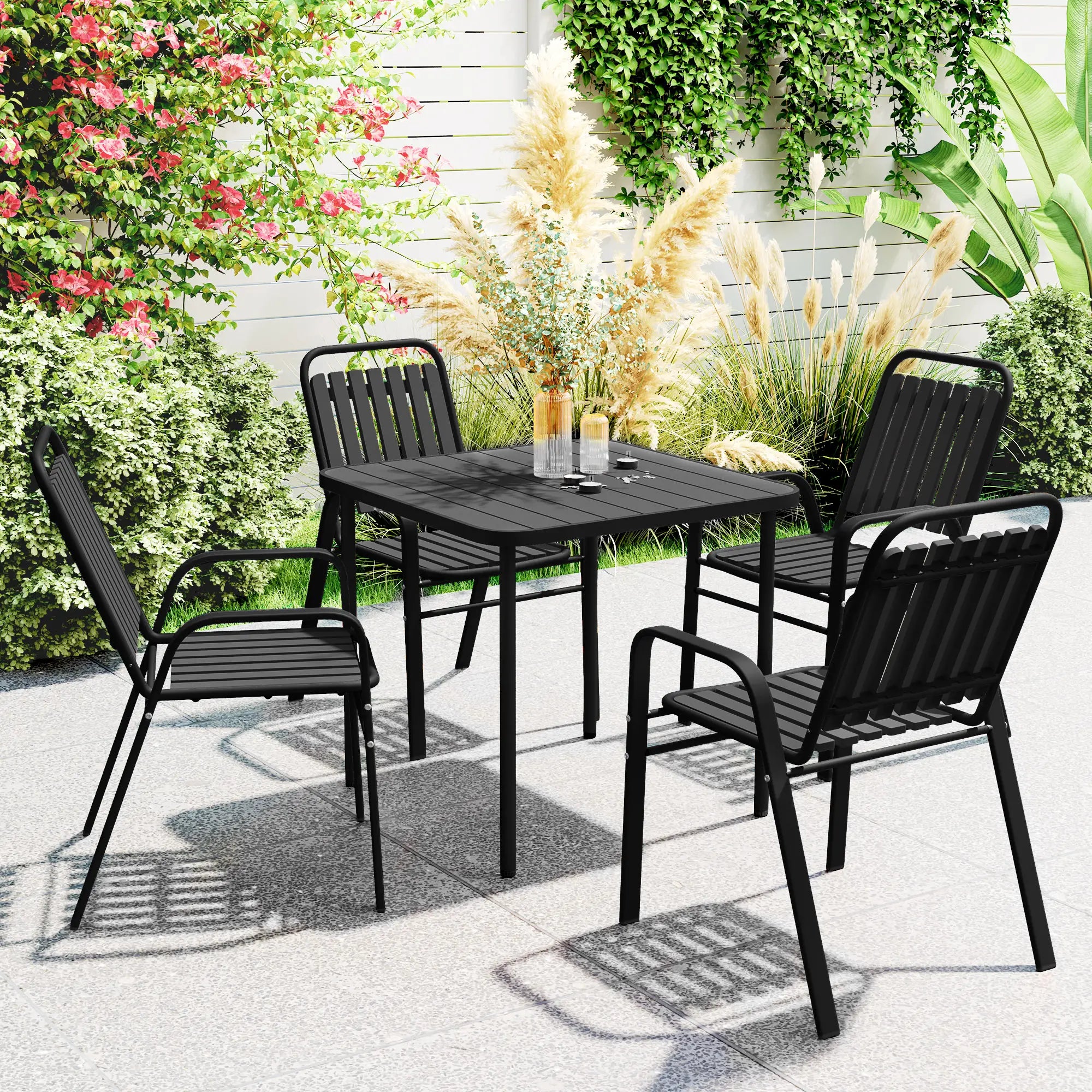 Stackable Outdoor Dining Chairs, Set of 4, Patio, Balcony, Black Patio Chairs at Gallery Canada