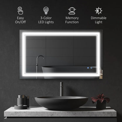 40" x 24" LED Bathroom Mirror, Dimmable, 3 Color, Touch Control, Color Wall Mirrors at Gallery Canada