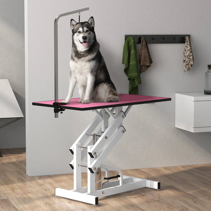 Adjustable Dog Grooming Table with Arm, Noose, Non-Slip, Pink Dog Grooming Tables at Gallery Canada