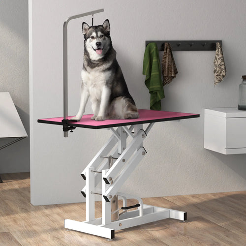 Adjustable Dog Grooming Table with Arm, Noose, Non-Slip, Pink