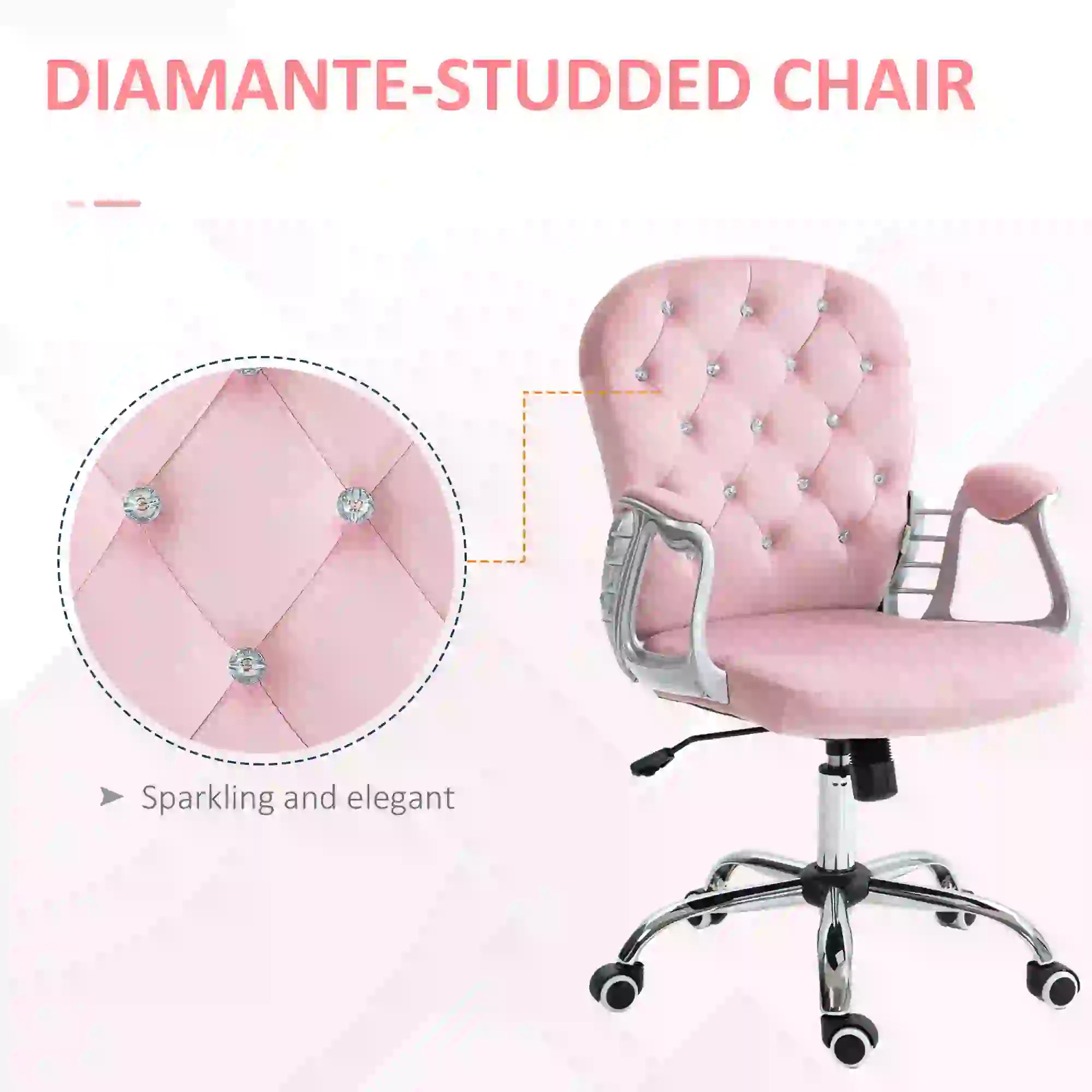 Adjustable Height Office Chair, Tufted Back Computer Desk Chair, Pink Task Chairs at Gallery Canada