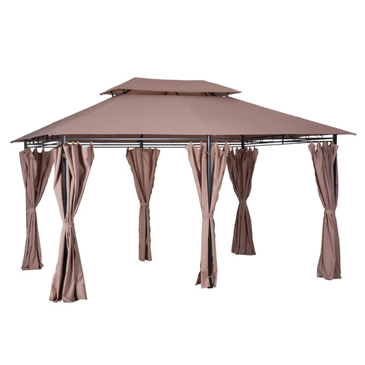 10' x 13' Patio Gazebo, Outdoor Garden Canopy with Curtains, Khaki Gazebos Khaki at Gallery Canada