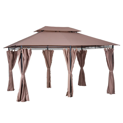 10' x 13' Patio Gazebo, Outdoor Garden Canopy with Curtains, Khaki