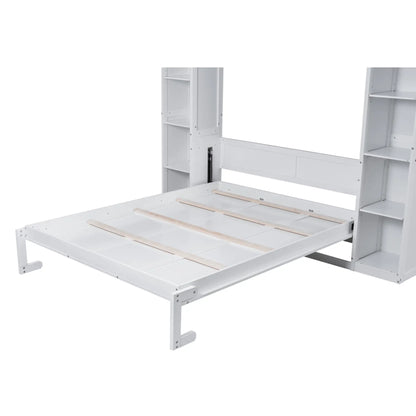 Murphy Bed with Shelves, LED Lights, 97.5" L x 84.5" W x 88.5" H, White Bed Frames at Gallery Canada