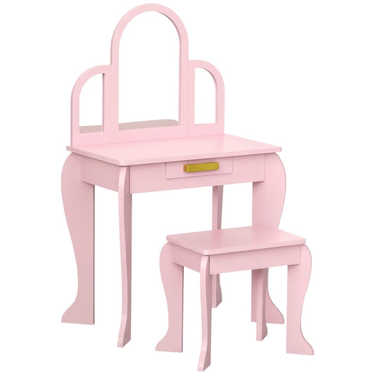 Kids Dressing Table and Chair Set, Makeup Desk with Drawer, 3-6 Years, Pink Kids Bedroom Furniture Pink at Gallery Canada