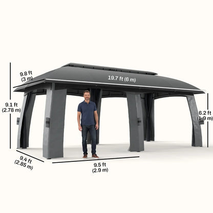 10' x 20' Outdoor Gazebo, Garden Canopy Shelter with Netting, Dark Grey Gazebos at Gallery Canada