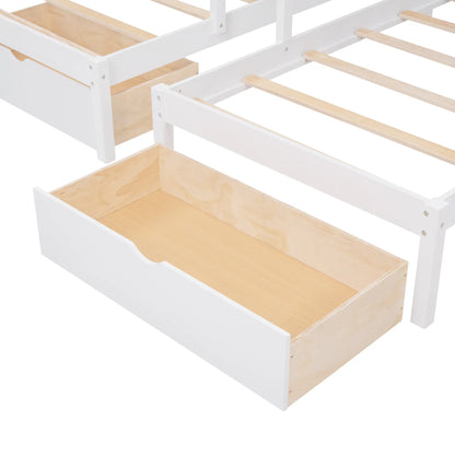 Twin Triple Bunk Bed with Storage Drawers, Pine Wood Frame, 115" L x 76" W x 64.5" H, White Bed Frames at Gallery Canada