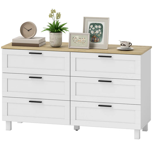 47 Inch Wide Chest of Drawers, Modern Dresser with 6 Drawers, White Storage Cabinets White Wood Grain, Natural at Gallery Canada