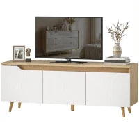 Meuble TV pour téléviseurs jusqu'à 55 pouces, console TV de style ferme, chêne et blanc