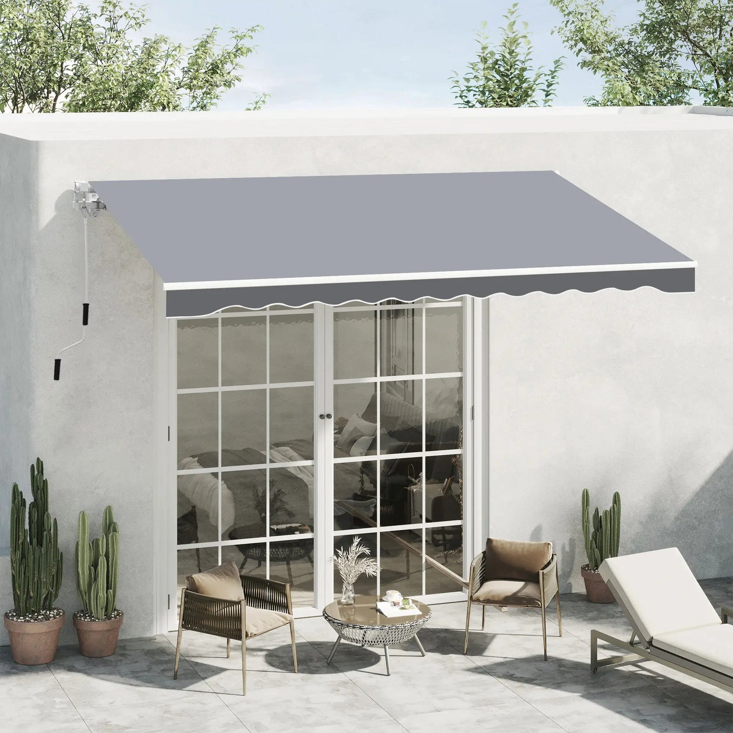 8' x 7' Retractable Awning, UV Water-Resistant Fabric, Aluminum Frame, Grey Deck Awnings at Gallery Canada