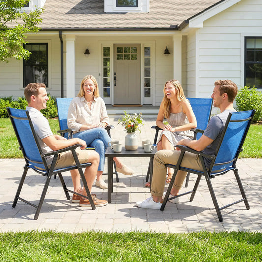 Folding Patio Chairs Set of 4, High Back Outdoor Dining Chairs, Blue Patio Chairs Blue at Gallery Canada
