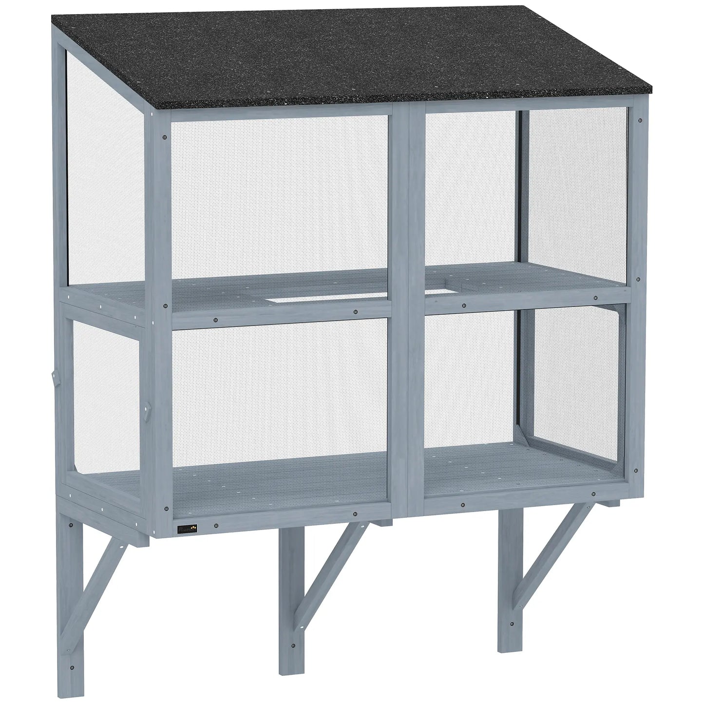 Outdoor Cat Enclosure, Wall-Mounted 2-Level, Waterproof Roof, 39.4", Grey Outdoor Cat Enclosures at Gallery Canada