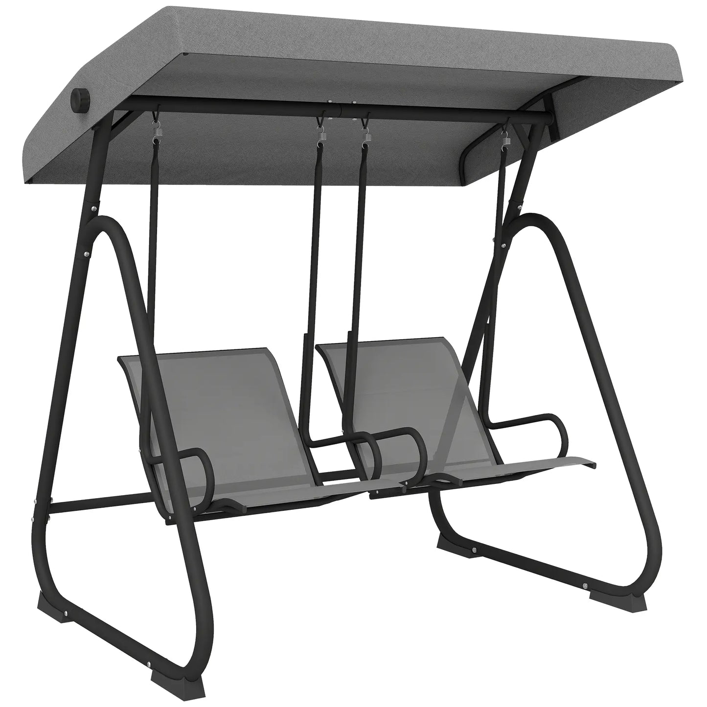 Patio Swing Chair w/Adjustable Canopy Outdoor Porch Swing Glider w/Dual Independent Seats 2-Seat Grey Patio Swings with Stand at Gallery Canada