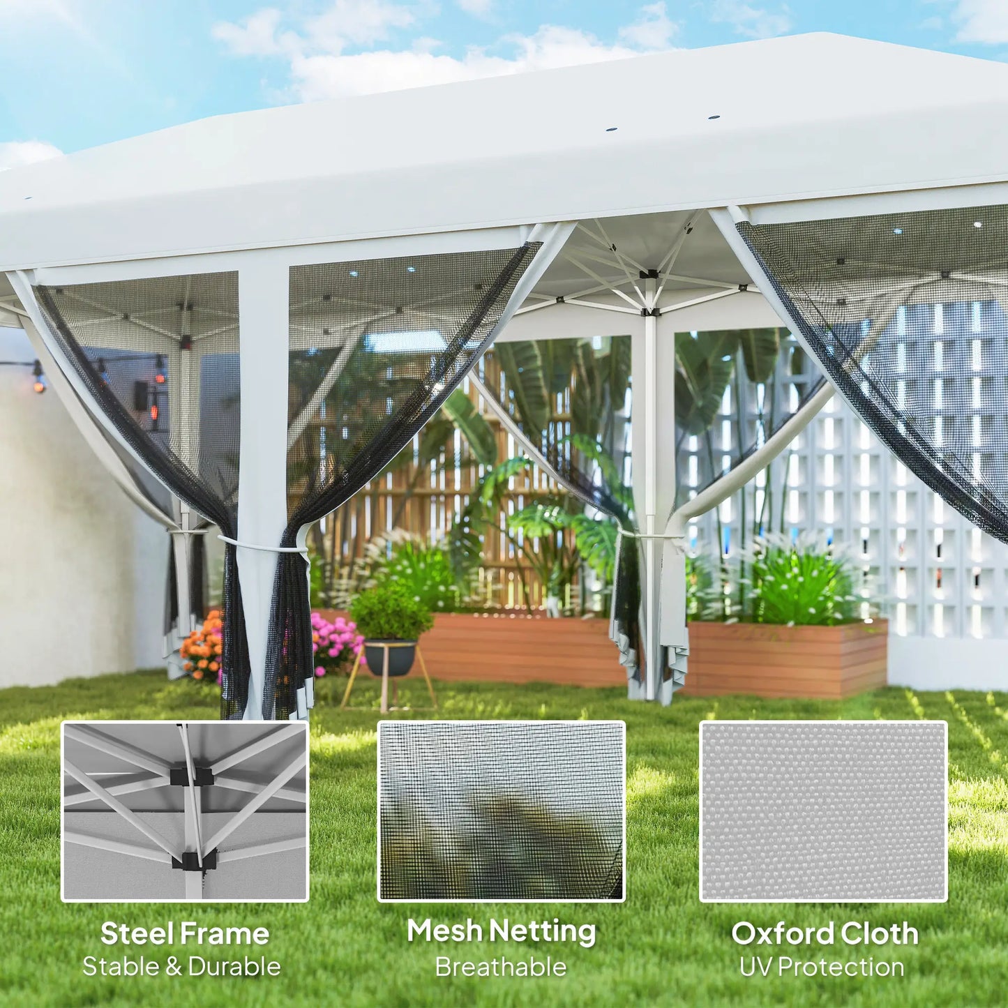 10' x 20' Pop Up Canopy Tent Gazebo, Removable Mesh Sidewall, White Pop Up Canopies at Gallery Canada