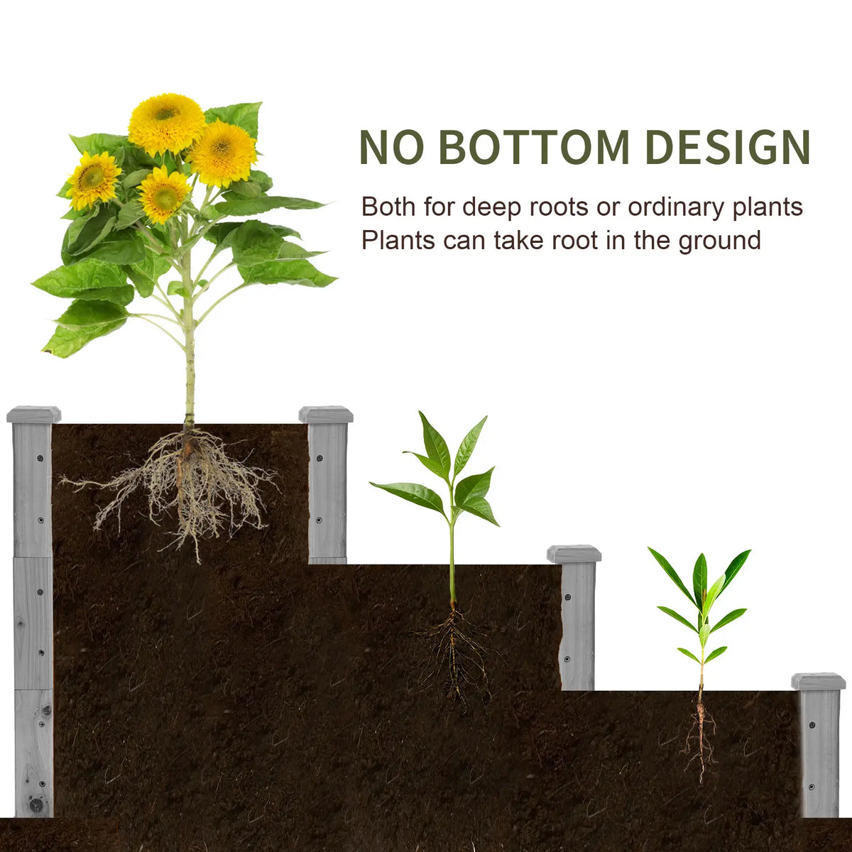 3-Tier Garden Bed Planter Box, 49"x49"x22", Grey Raised Garden Beds at Gallery Canada