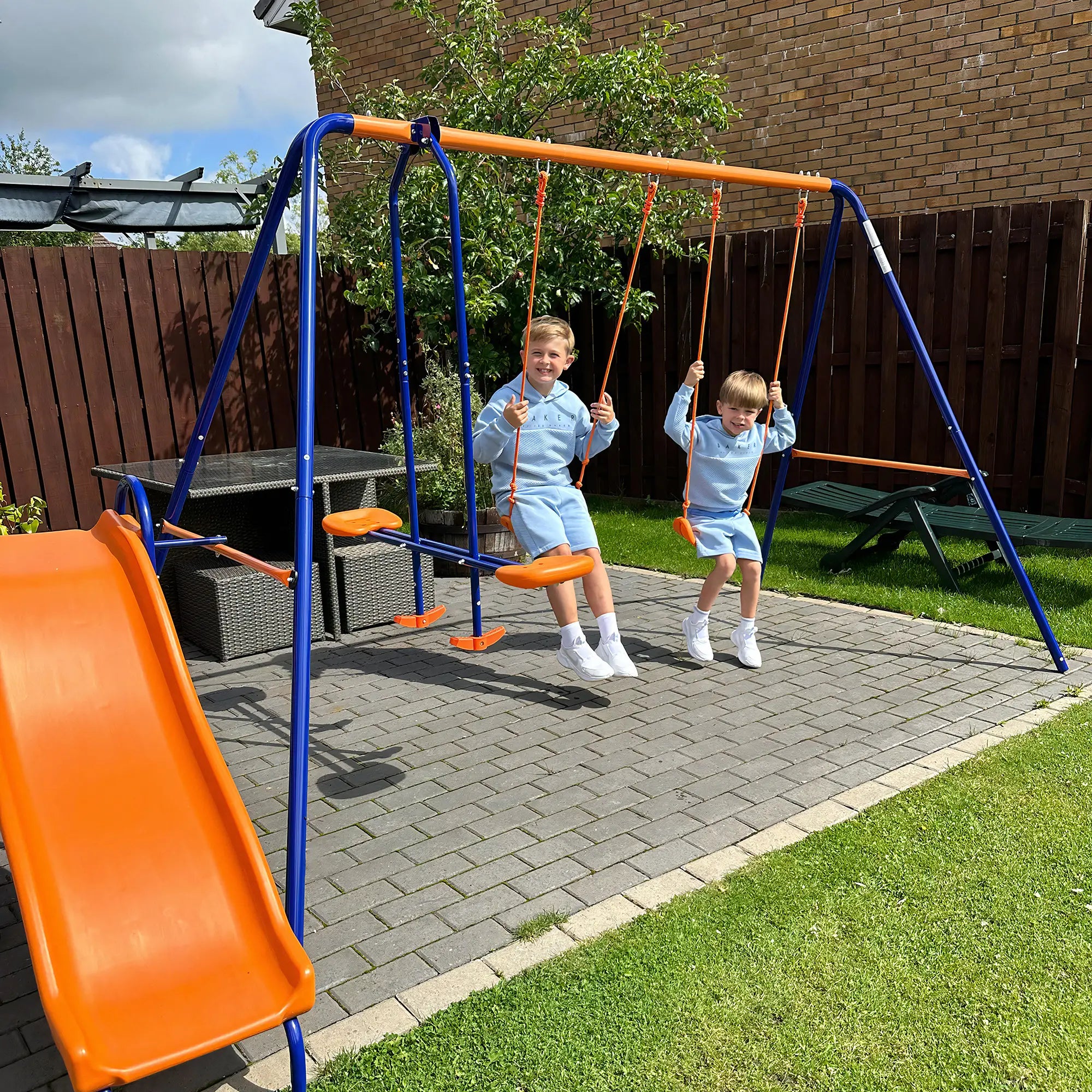 4 in 1 Metal Swing Set, Double Swings, Glider, Slide, Ladder, Multicolored Gym Sets & Swings at Gallery Canada