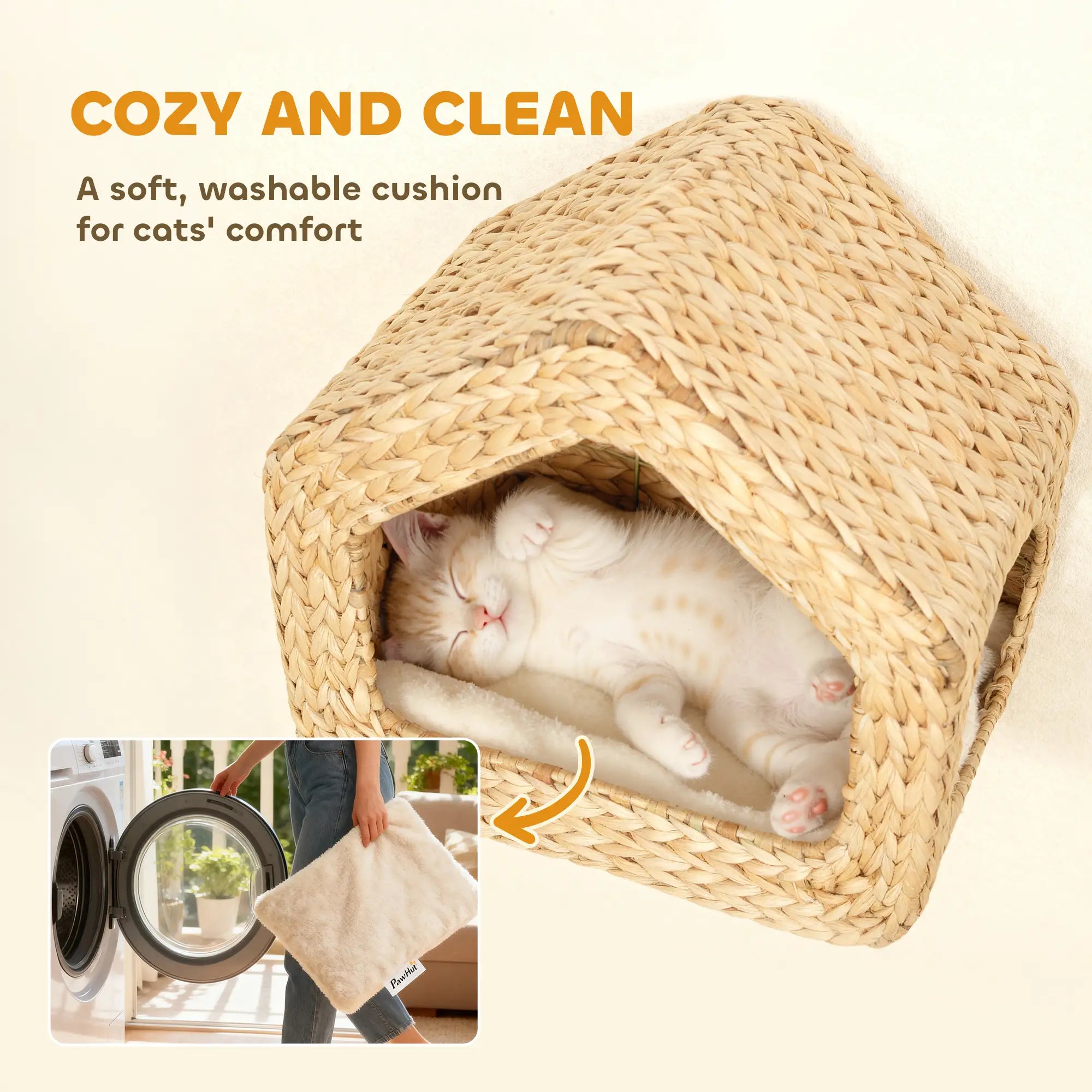Cat Wall Shelf, Wall Mounted Cat House, Washable Cushion, Natural Cat Climbing Wall at Gallery Canada