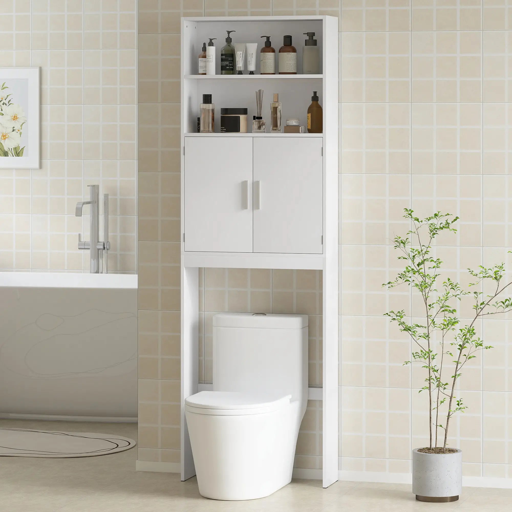Over The Toilet Storage Cabinet, 4-Tier Bathroom Organizer, White Over The Toilet Storage at Gallery Canada