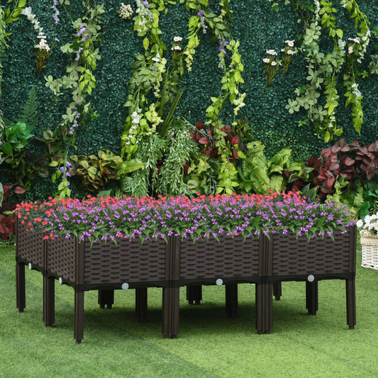 6-Piece Raised Garden Bed, PP Flower Bed, Stackable Vegetable Herb Grow Box Elevated Garden Beds Brown at Gallery Canada