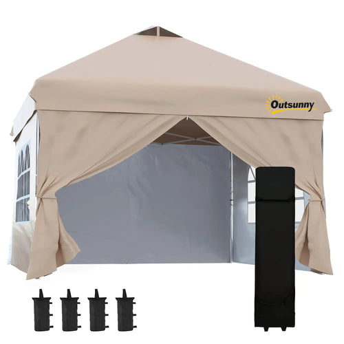 10' x 10' Pop Up Canopy Tent, Instant Sun Shelter, Wheeled Carry Bag, Beige