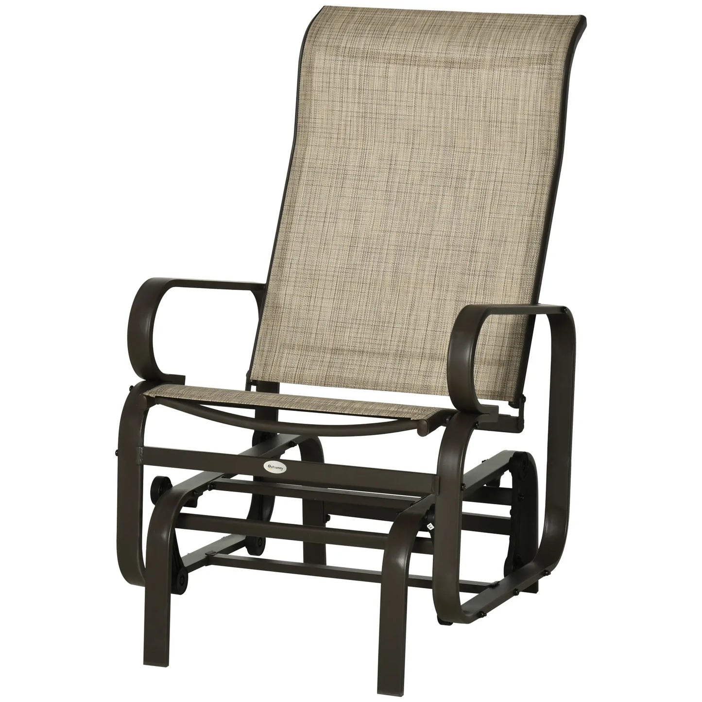 Patio Glider with Mesh Fabric, Outdoor Rocking Chair, Brown Flaxen, Brown Outdoor Gliders at Gallery Canada