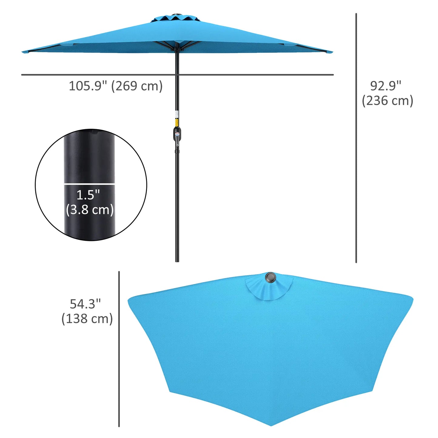 9ft Half Round Umbrella, 5 Ribs, Patio Garden Sun Shade, Light Blue Half Round Umbrellas at Gallery Canada