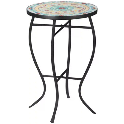 Round Mosaic Patio Table, Metal Frame, Outdoor Garden Furniture, Multicolor Patio Side Tables at Gallery Canada
