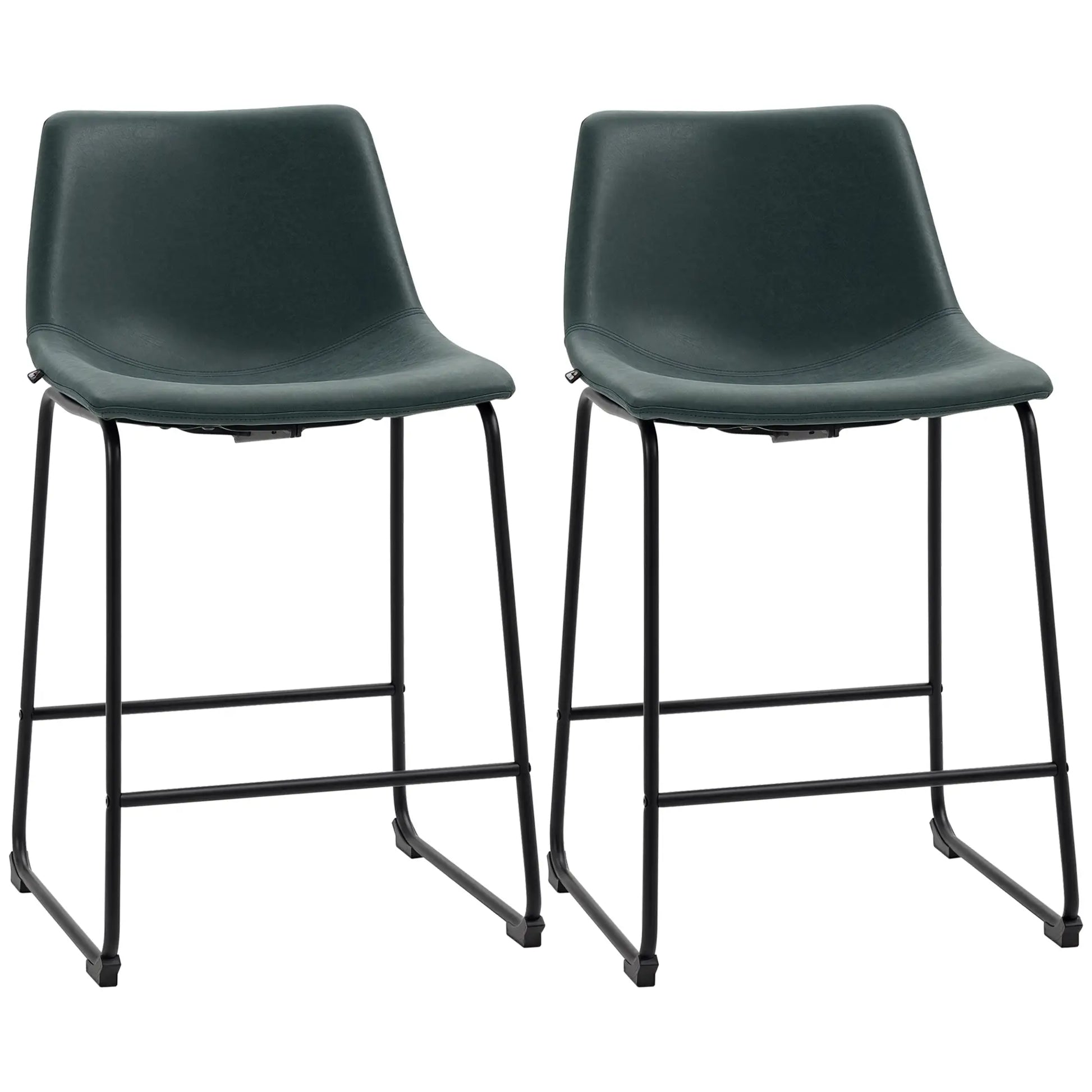Vintage PU Leather Bar Stools Set of 2, Kitchen Stool with Footrest, Green Bar Stools Dark Green at Gallery Canada