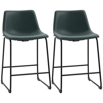 Vintage PU Leather Bar Stools Set of 2, Kitchen Stool with Footrest, Green Bar Stools Dark Green at Gallery Canada