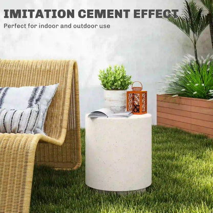 Terrazzo Finish Side Table, 17" Round, White, Cream Side Tables at Gallery Canada