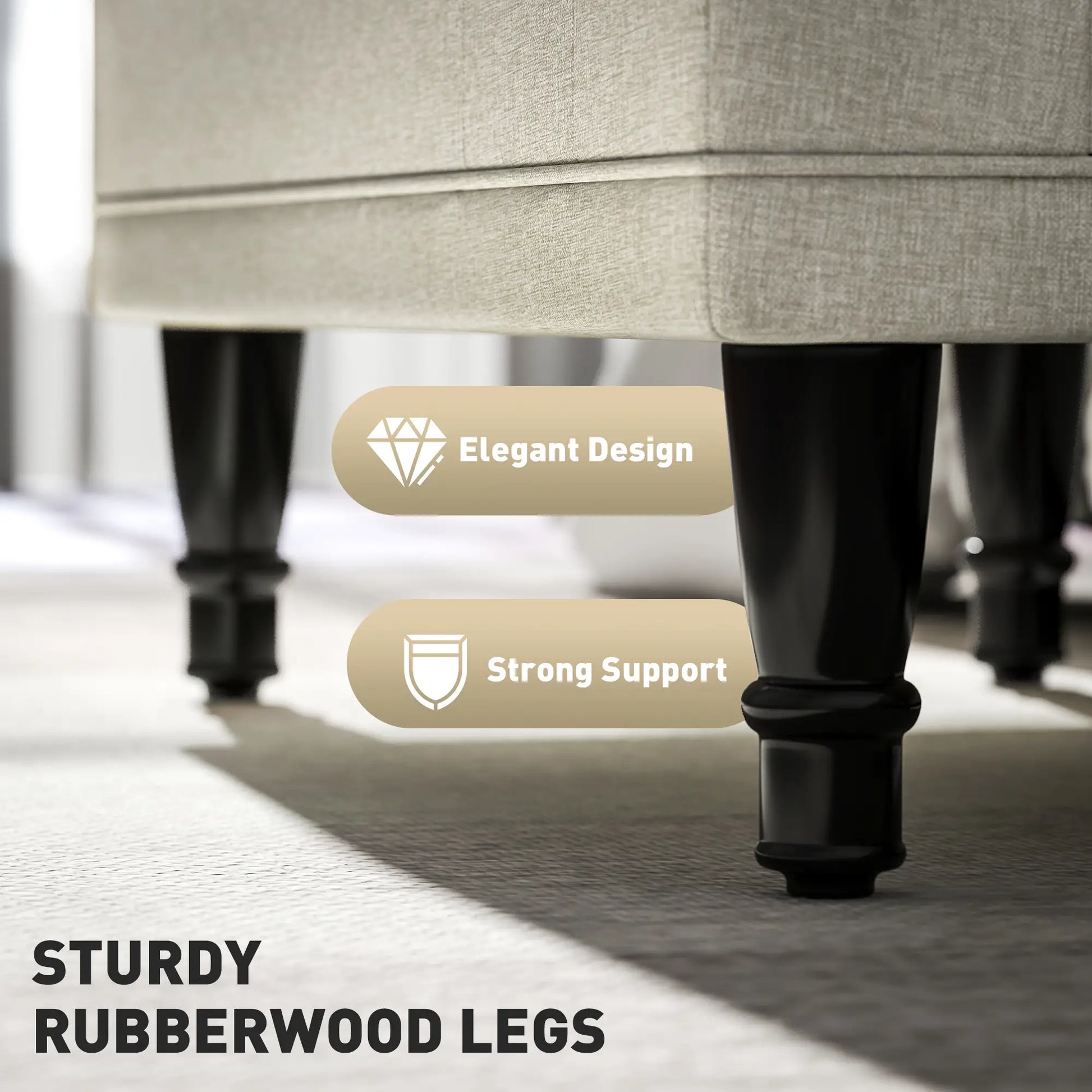 Linen Storage Ottoman, Button Tufted Bench for Bedroom, Beige Storage Ottomans & Benches at Gallery Canada