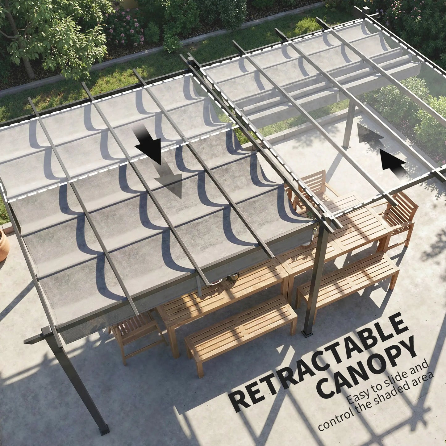 Retractable Pergola Canopy, 11.7' x 19.6', Aluminum, For Grill Patio Garden Deck Pergolas at Gallery Canada