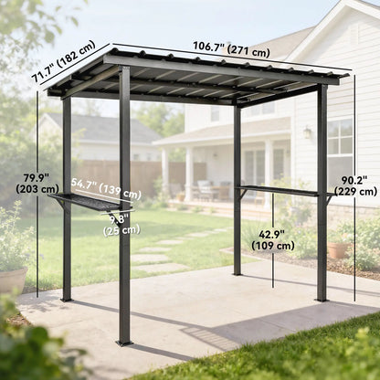 9' x 6' Hardtop Grill Gazebo, With 2 Side Shelves, Black BBQ Grill Gazebos at Gallery Canada