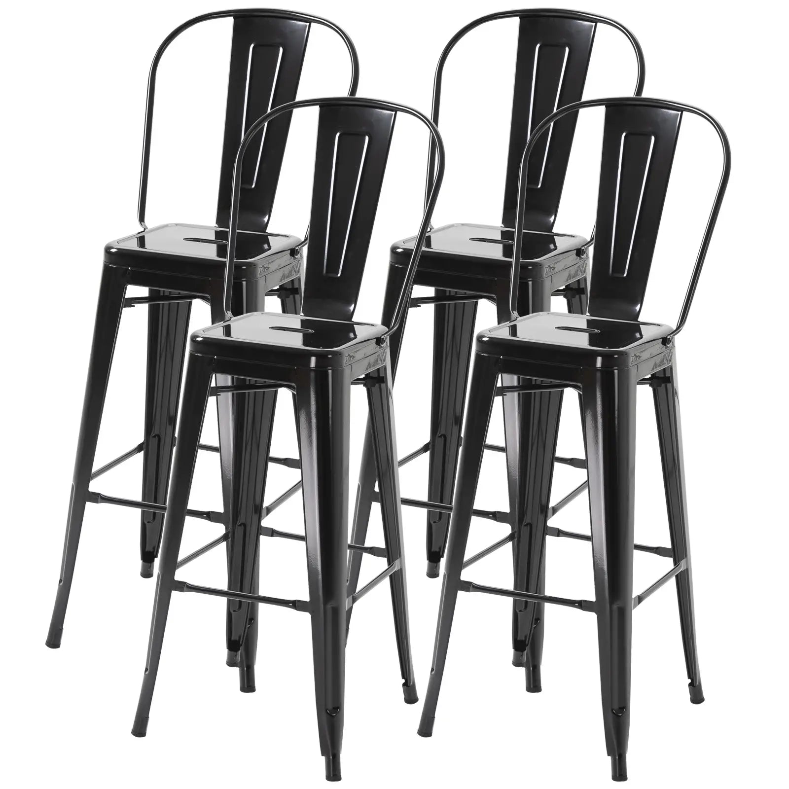 Set of 4 Bar Stools, Industrial Kitchen, Metal Frame, Black Bar Stools at Gallery Canada
