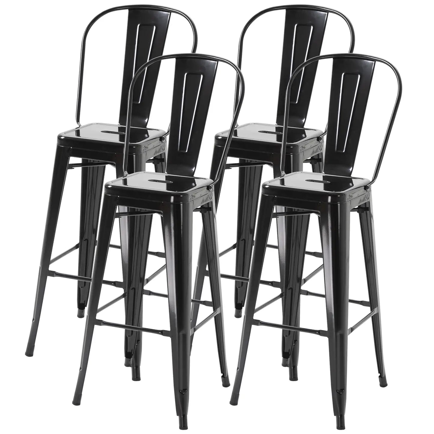 Set of 4 Bar Stools, Industrial Kitchen, Metal Frame, Black Bar Stools at Gallery Canada