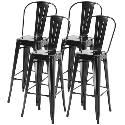 Set of 4 Bar Stools, Industrial Kitchen, Metal Frame, Black Bar Stools at Gallery Canada