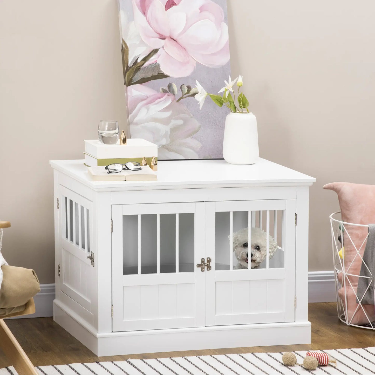 31" Dog Crate End Table, Three Doors, White Houses, Kennels & Pens at Gallery Canada