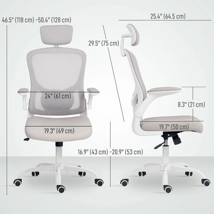 Mesh Office Chair, Adjustable Headrest, Lumbar Support, Flip-Up Armrests, Grey Task Chairs at Gallery Canada