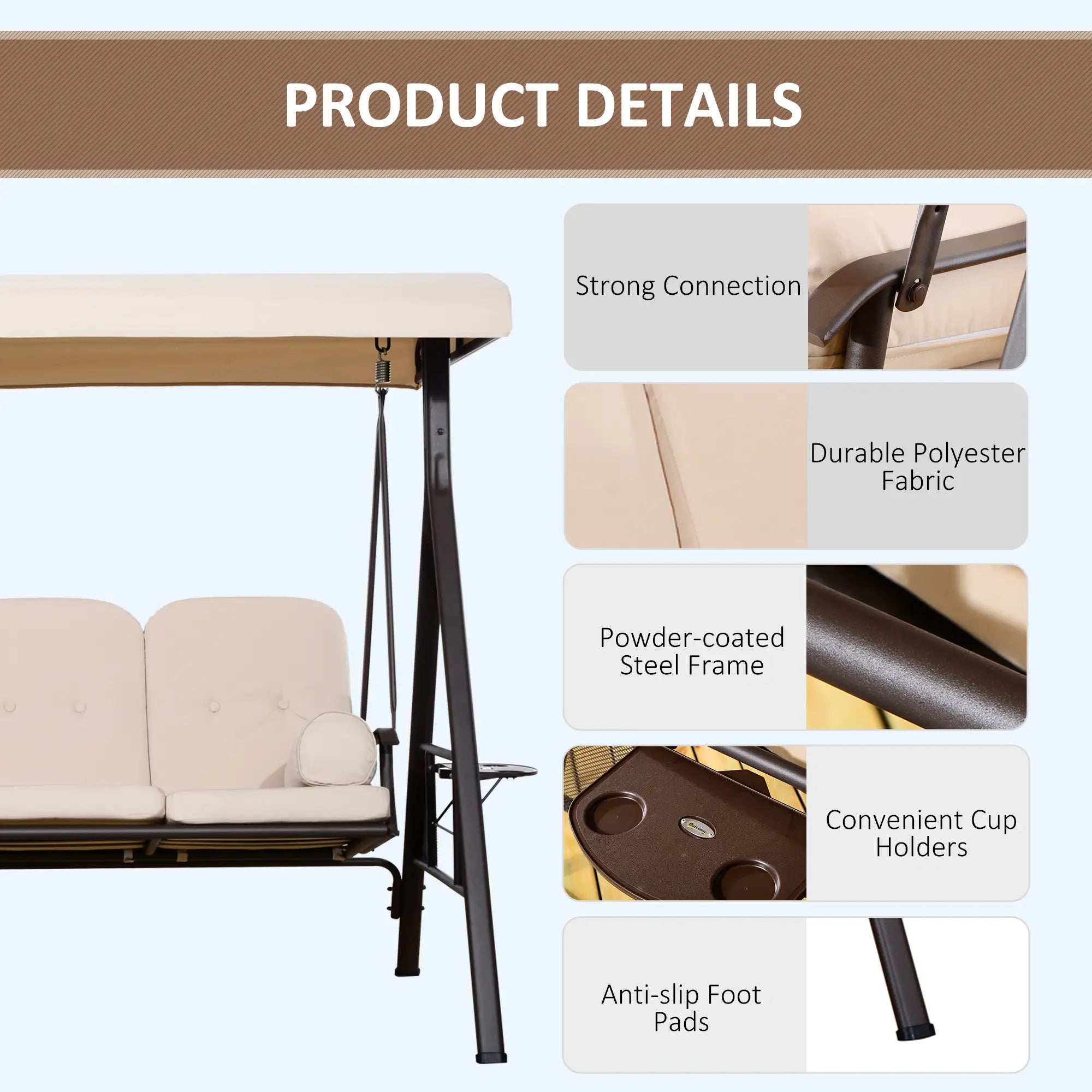 3 Seater Heavy Duty Swing Chair with Cushion and Tilt Canopy Porch Swings with Canopy at Gallery Canada