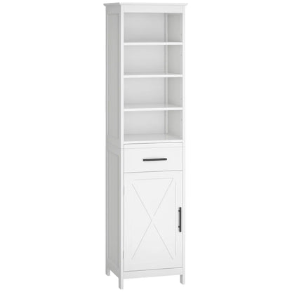 Tall Bathroom Storage Cabinet, 3-Tier Shelf with Door and Drawer, White Bathroom Cabinets White at Gallery Canada