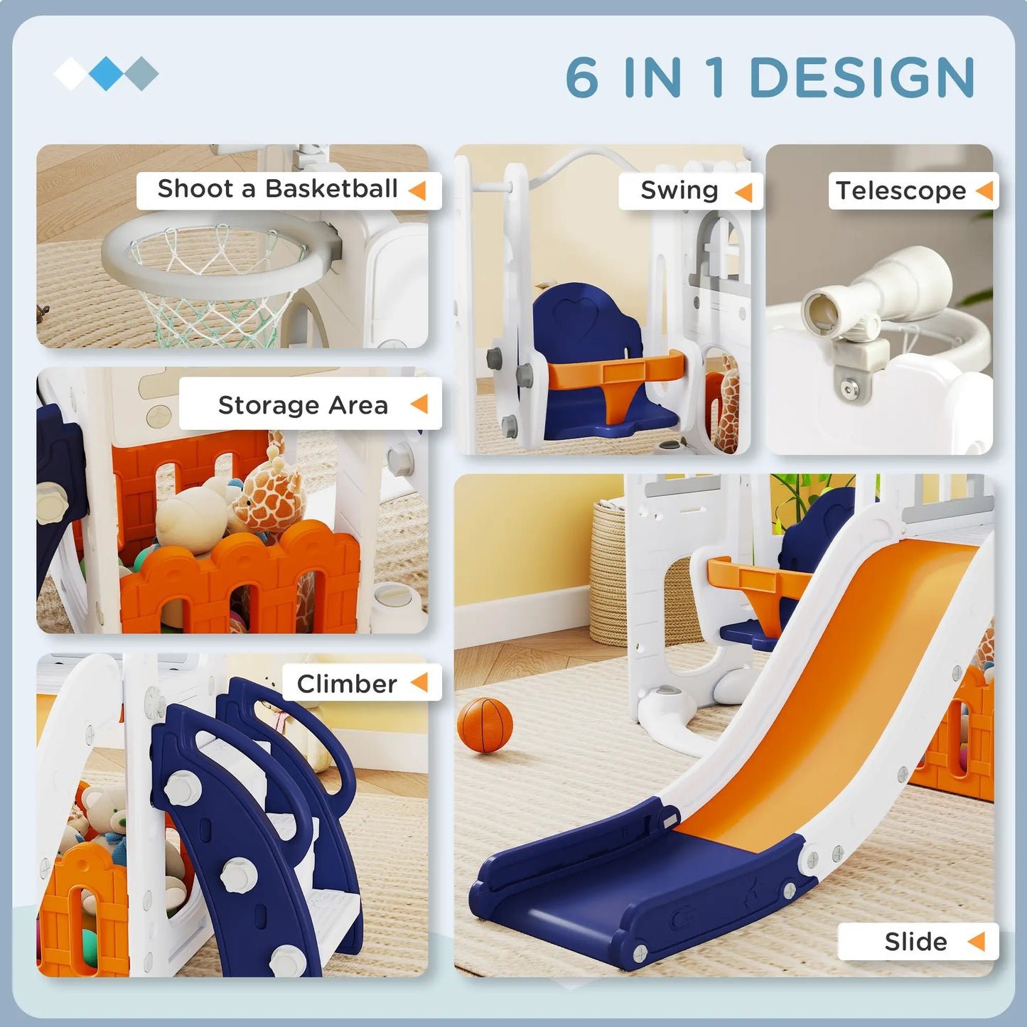 6-In-1 Baby Swing Playset, Indoor Slide Swing Set, Orange Gym Sets & Swings at Gallery Canada