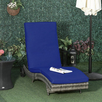 Adjustable Wicker Chaise Lounge with Cushion, Wheels, Dark Blue Chaise Loungers at Gallery Canada